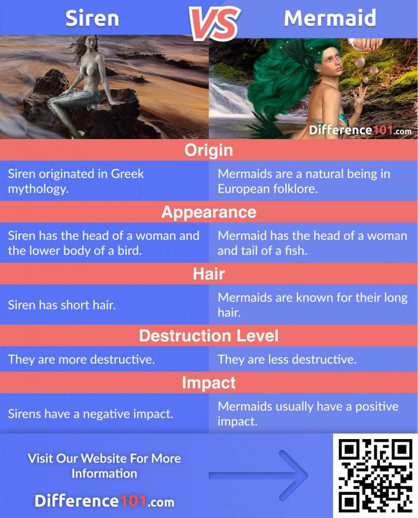 Siren vs. Mermaid: we’ll discuss their key differences, similarities, pros & cons, define which is better, and finally, answer some frequently asked questions (FAQ) about sirens and mermaids