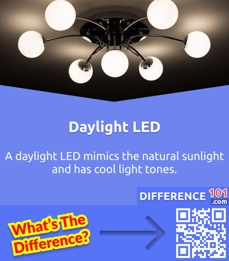 What is a Daylight LED? A daylight LED mimics the natural sunlight and has cool light tones. 