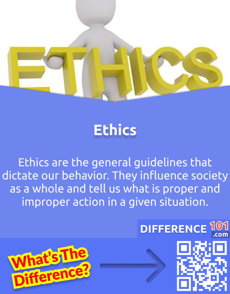What are Ethics? Ethics are the general guidelines that dictate our behavior. They influence society as a whole and tell us what is proper and improper action in a given situation.