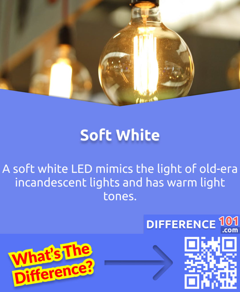 What is a Soft White LED? A soft white LED mimics the light of old-era incandescent lights and has warm light tones.