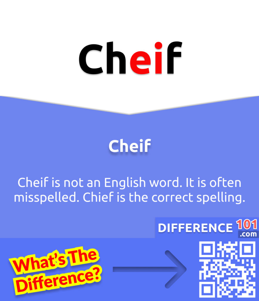 What Does Cheif Mean? Cheif is not an English word. It is often misspelled. Chief is the correct spelling.
