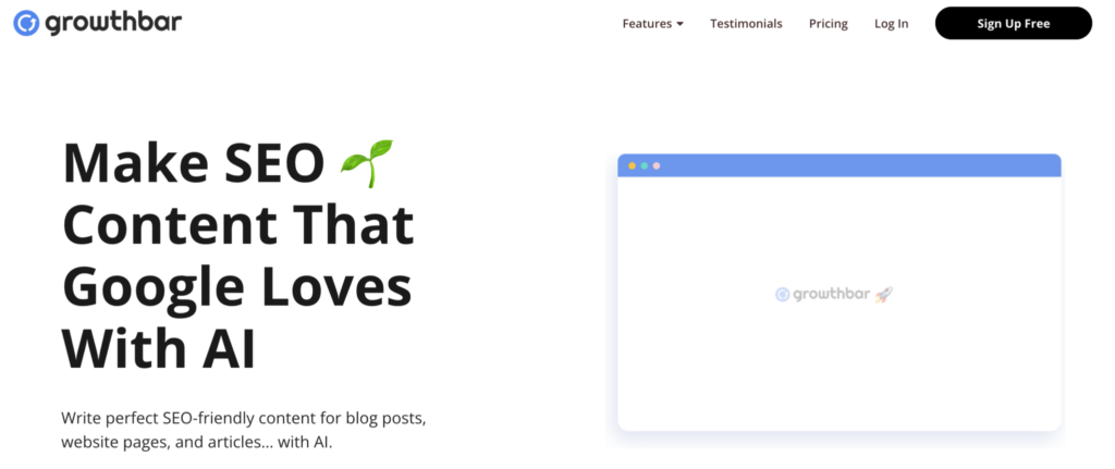 Page d'accueil de Growthbar