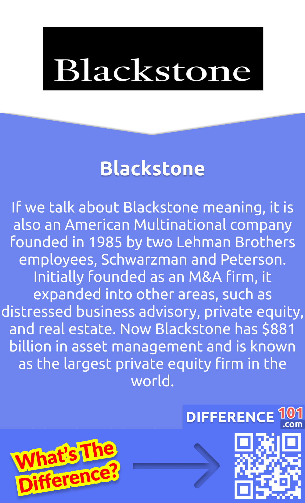 What is Blackstone? If we talk about Blackstone meaning, it is also an American Multinational company founded in 1985 by two Lehman Brothers employees, Schwarzman and Peterson. Initially founded as an M&A firm, it expanded into other areas, such as distressed business advisory, private equity, and real estate. Now Blackstone has $881 billion in asset management and is known as the largest private equity firm in the world. Blackstone investment aims to build a successful business with stronger communities and economic growth. However, this company has been criticized due to its connections with firms regarding the deforestation of the Amazon forest. Moreover, this company also has fewer employees as compared to BlackRock, which makes it smaller than that. But BlackRock does not beat it in capitalization, the primary criterion for the strength of a company.