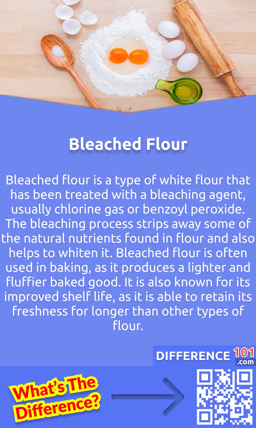 What Is Bleached Flour? Bleached flour is a type of white flour that has been treated with a bleaching agent, usually chlorine gas or benzoyl peroxide. The bleaching process strips away some of the natural nutrients found in flour and also helps to whiten it. Bleached flour is often used in baking, as it produces a lighter and fluffier baked good. It is also known for its improved shelf life, as it is able to retain its freshness for longer than other types of flour. Additionally, bleached flour has a slightly different taste and texture than unbleached flour, and it is often preferred for its finer, more uniform particles. While bleached flour is often used in commercial baking applications, it should be used with caution when making homemade baked goods, as it can alter the flavor profile and texture of the finished product.  