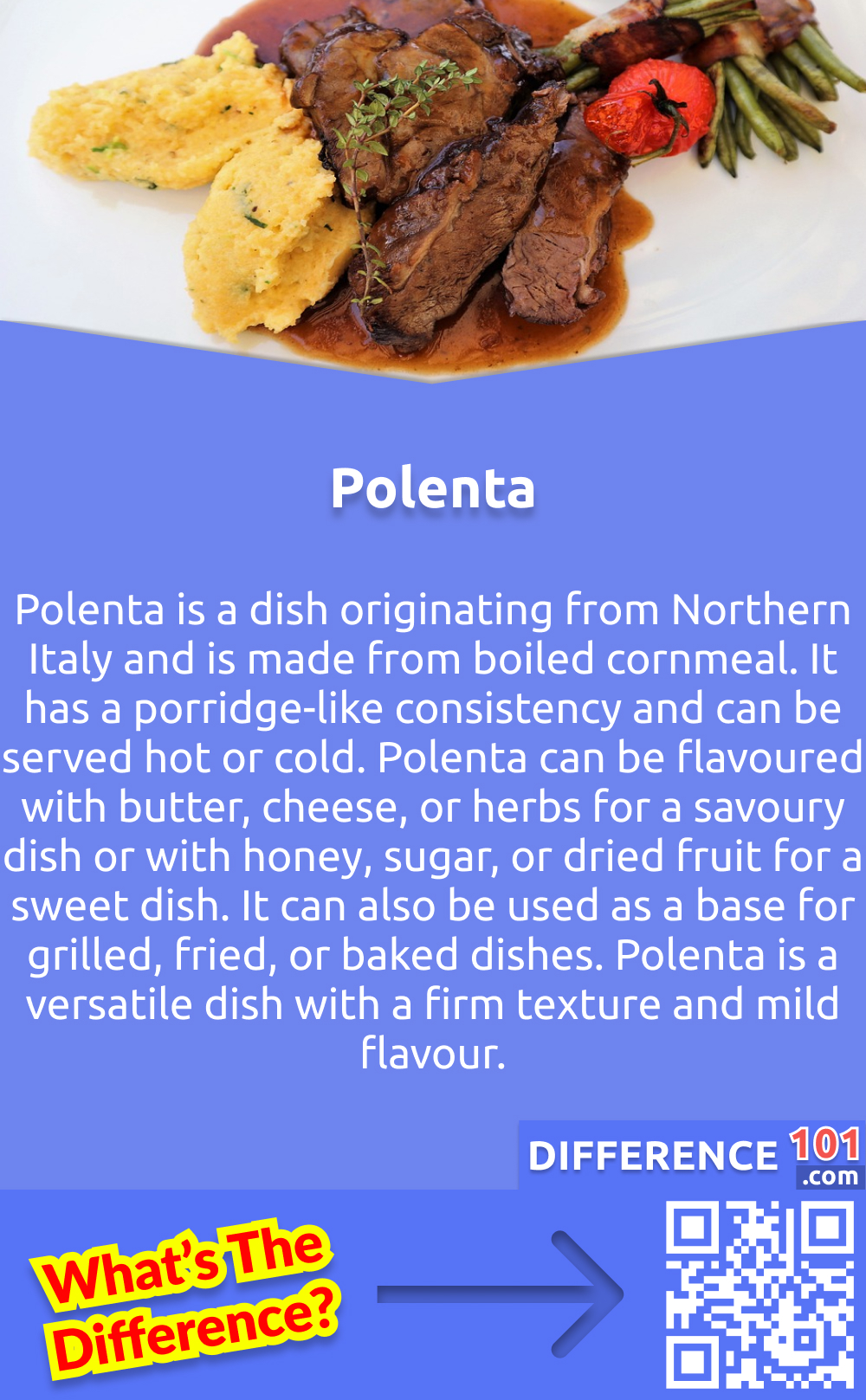 What Is Polenta? Polenta is a dish originating from Northern Italy and is made from boiled cornmeal. It has a porridge-like consistency and can be served hot or cold. Polenta can be flavoured with butter, cheese, or herbs for a savoury dish or with honey, sugar, or dried fruit for a sweet dish. It can also be used as a base for grilled, fried, or baked dishes. Polenta is a versatile dish with a firm texture and mild flavour. It is a great accompaniment to many sauces, vegetables, and proteins and can be used as a healthier alternative to pasta or rice. It is a nutritious dish that is high in iron, fibre, and magnesium. Polenta is easy to prepare and can be a great addition to any meal.
