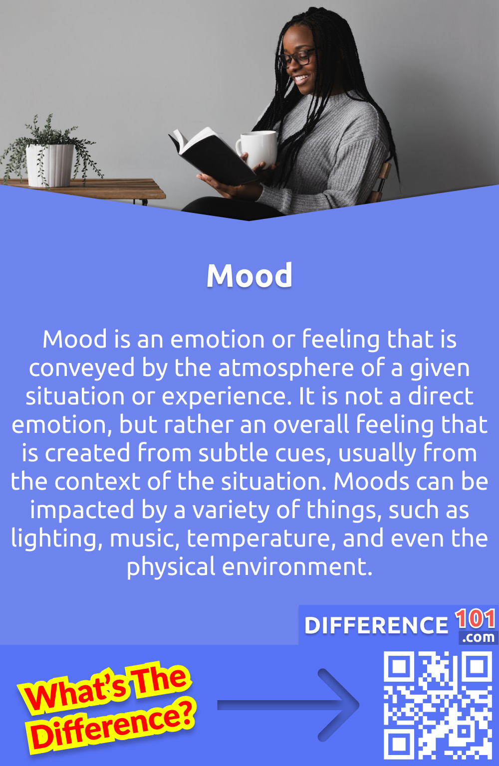 What Is Mood? Mood is an emotion or feeling that is conveyed by the atmosphere of a given situation or experience. It is not a direct emotion, but rather an overall feeling that is created from subtle cues, usually from the context of the situation. Moods can be impacted by a variety of things, such as lighting, music, temperature, and even the physical environment. Moods are important because they can create a sense of comfort, relaxation, and even a sense of anticipation. They can also set the tone of a situation, which can affect the overall experience. Furthermore, moods can be used to evoke an emotional response from an audience, which can be used to influence the outcome of a situation.