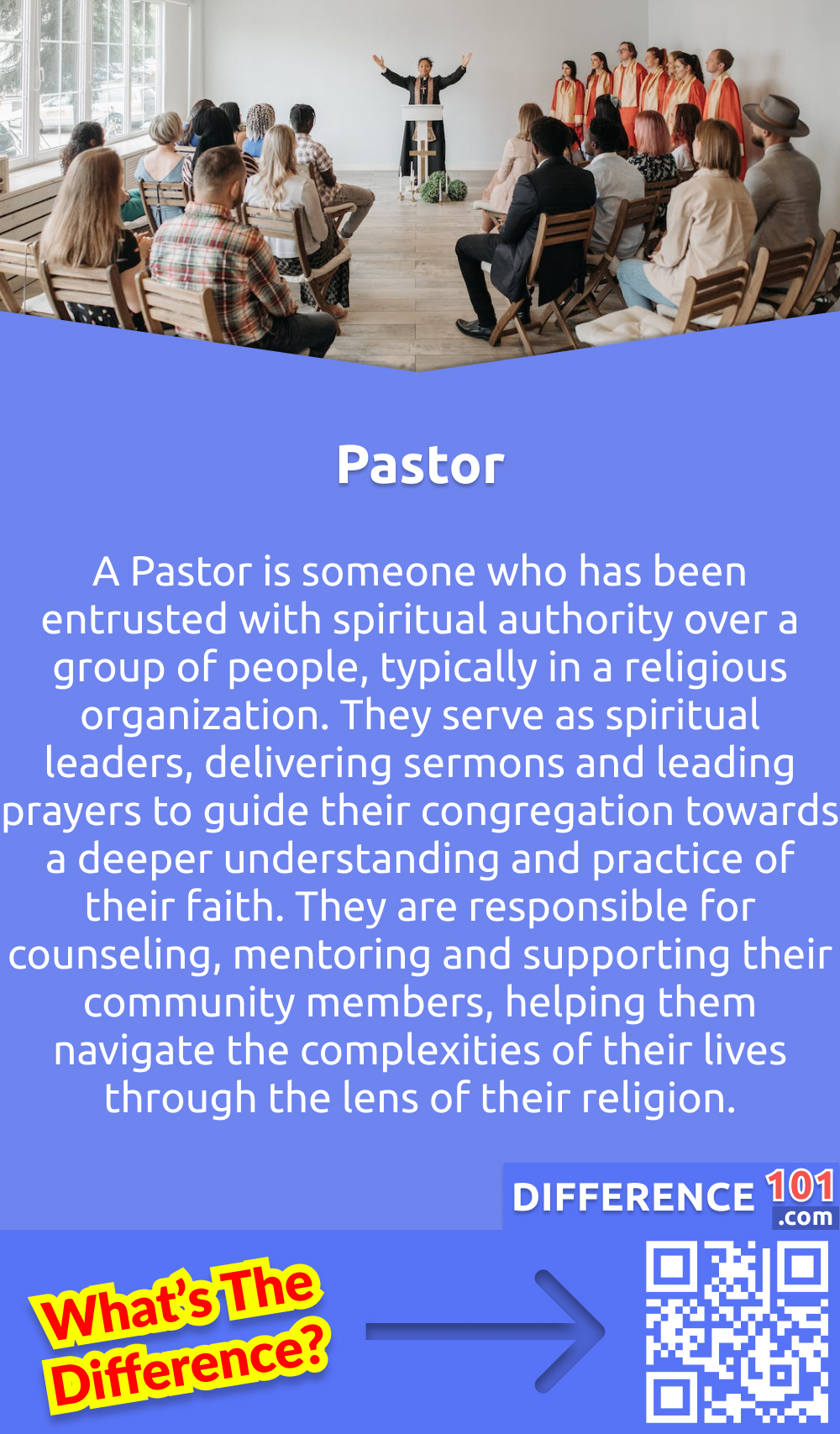 What Is Pastor? A Pastor is someone who has been entrusted with spiritual authority over a group of people, typically in a religious organization. They serve as spiritual leaders, delivering sermons and leading prayers to guide their congregation towards a deeper understanding and practice of their faith. They are responsible for counseling, mentoring and supporting their community members, helping them navigate the complexities of their lives through the lens of their religion. The role of a Pastor is multifaceted and demanding, requiring strong leadership skills, deep knowledge of religious doctrine, empathy and compassion, and an unwavering commitment to their faith and their community. Their work is a vital part of spiritual life, providing guidance and direction to those who seek to lead a life of meaning and purpose.