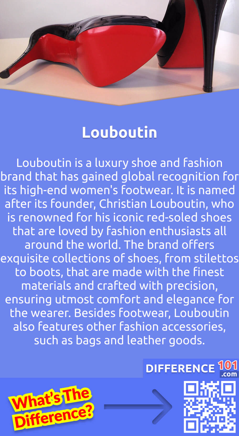 What Is Louboutin? Louboutin is a luxury shoe and fashion brand that has gained global recognition for its high-end women's footwear. It is named after its founder, Christian Louboutin, who is renowned for his iconic red-soled shoes that are loved by fashion enthusiasts all around the world. The brand offers exquisite collections of shoes, from stilettos to boots, that are made with the finest materials and crafted with precision, ensuring utmost comfort and elegance for the wearer. Besides footwear, Louboutin also features other fashion accessories, such as bags and leather goods. With its innovative designs and refined craftsmanship, Louboutin is synonymous with style and sophistication in the fashion industry.