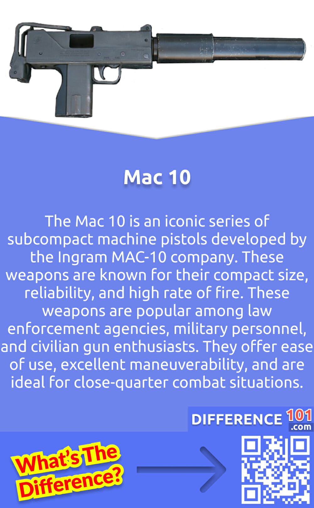 What Is Mac 10? The Mac 10 is an iconic series of subcompact machine pistols developed by the Ingram MAC-10 company. These weapons are known for their compact size, reliability, and high rate of fire. The Mac 10 series comprises a range of firearms that vary in size, barrel length, and calibers. These weapons are popular among law enforcement agencies, military personnel, and civilian gun enthusiasts. They offer ease of use, excellent maneuverability, and are ideal for close-quarter combat situations. Despite their popularity, the Mac 10's compact design brings numerous challenges as it requires frequent maintenance and repair. Overall, the Mac 10 is an innovative and efficient firearm that has established its reputation in the world of subcompact machine pistols.