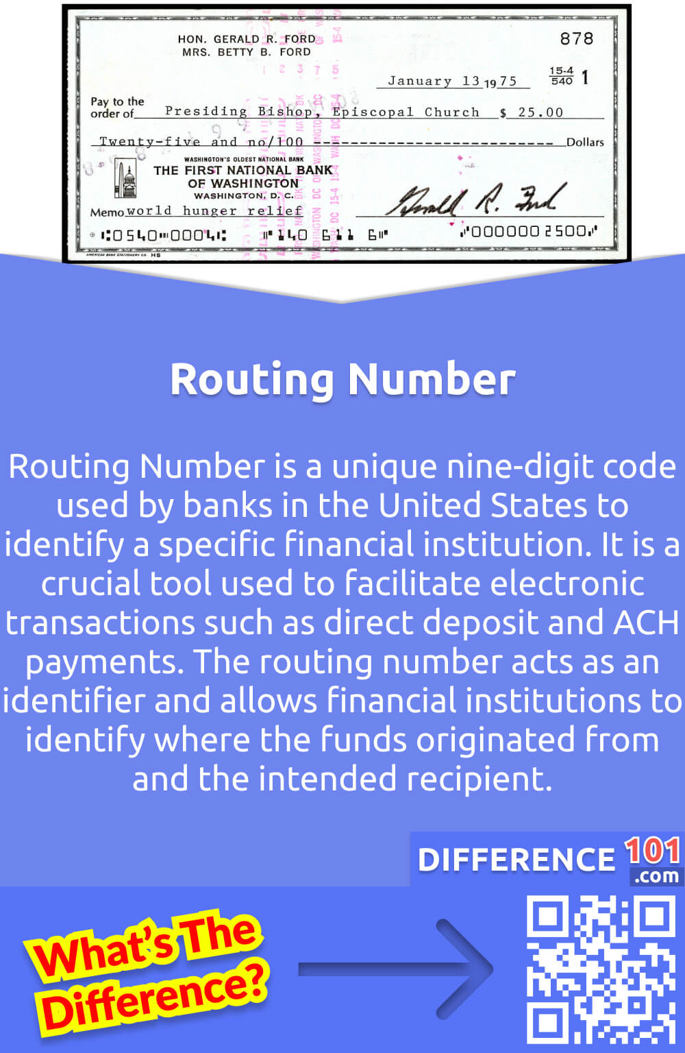 What Is Routing Number? Routing Number is a unique nine-digit code used by banks in the United States to identify a specific financial institution. It is a crucial tool used to facilitate electronic transactions such as direct deposit and ACH payments. The routing number acts as an identifier and allows financial institutions to identify where the funds originated from and the intended recipient. As such, it is essential to ensure accuracy when providing routing numbers, as incorrect numbers can lead to delayed or failed transactions. Additionally, different routing numbers may apply to different transactions, such as wire transfers, international payments, and paper checks. Overall, the routing number plays a crucial role in enabling efficient and accurate electronic transactions between different financial institutions.