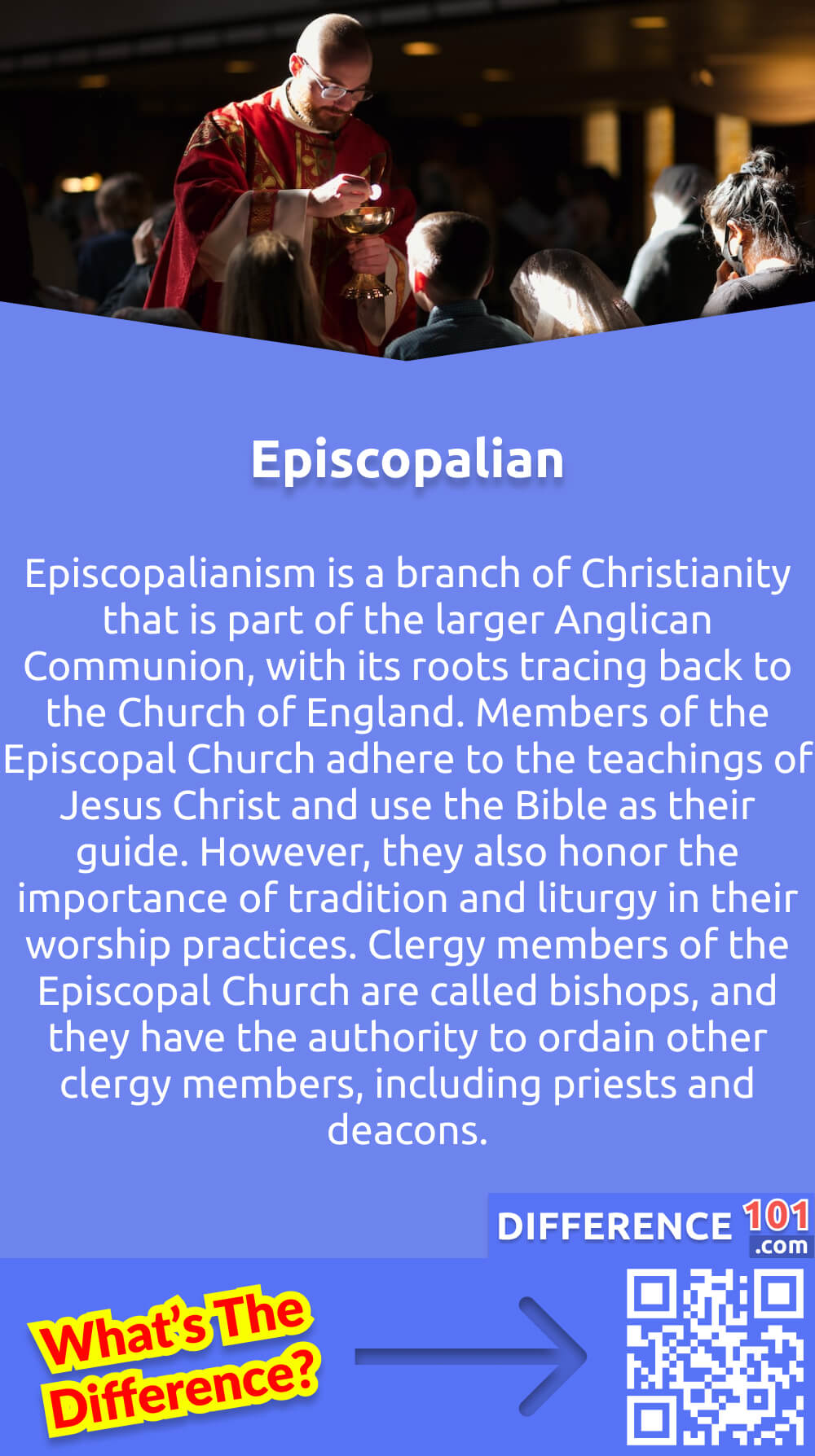 What Is Episcopalian? Episcopalianism is a branch of Christianity that is part of the larger Anglican Communion, with its roots tracing back to the Church of England. Members of the Episcopal Church adhere to the teachings of Jesus Christ and use the Bible as their guide. However, they also honor the importance of tradition and liturgy in their worship practices. Clergy members of the Episcopal Church are called bishops, and they have the authority to ordain other clergy members, including priests and deacons. The Episcopal Church strives to create inclusive and welcoming communities, emphasizing social justice and service to others. The church is committed to fostering a strong sense of community and encouraging members to grow in their personal relationships with God.