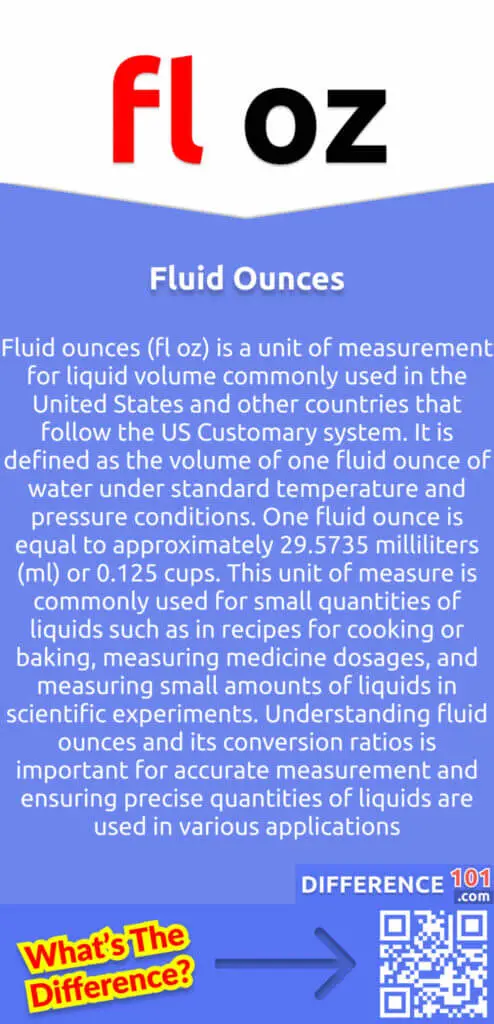 What Is Fluid Ounces?
Fluid ounces (fl oz) is a unit of measurement for liquid volume commonly used in the United States and other countries that follow the US Customary system. It is defined as the volume of one fluid ounce of water under standard temperature and pressure conditions. One fluid ounce is equal to approximately 29.5735 milliliters (ml) or 0.125 cups. This unit of measure is commonly used for small quantities of liquids such as in recipes for cooking or baking, measuring medicine dosages, and measuring small amounts of liquids in scientific experiments. Understanding fluid ounces and its conversion ratios is important for accurate measurement and ensuring precise quantities of liquids are used in various applications