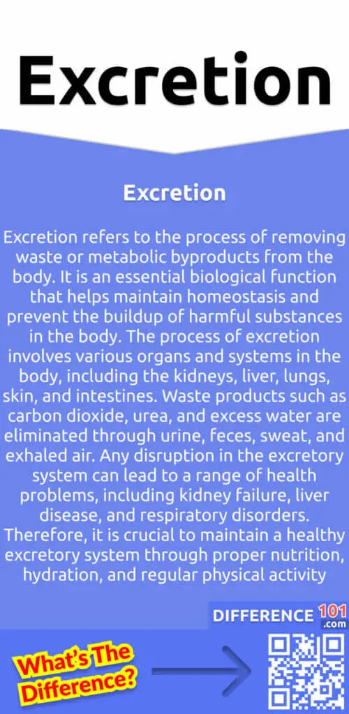 What Is Excretion?
Excretion refers to the process of removing waste or metabolic byproducts from the body. It is an essential biological function that helps maintain homeostasis and prevent the buildup of harmful substances in the body. The process of excretion involves various organs and systems in the body, including the kidneys, liver, lungs, skin, and intestines. Waste products such as carbon dioxide, urea, and excess water are eliminated through urine, feces, sweat, and exhaled air. Any disruption in the excretory system can lead to a range of health problems, including kidney failure, liver disease, and respiratory disorders. Therefore, it is crucial to maintain a healthy excretory system through proper nutrition, hydration, and regular physical activity.