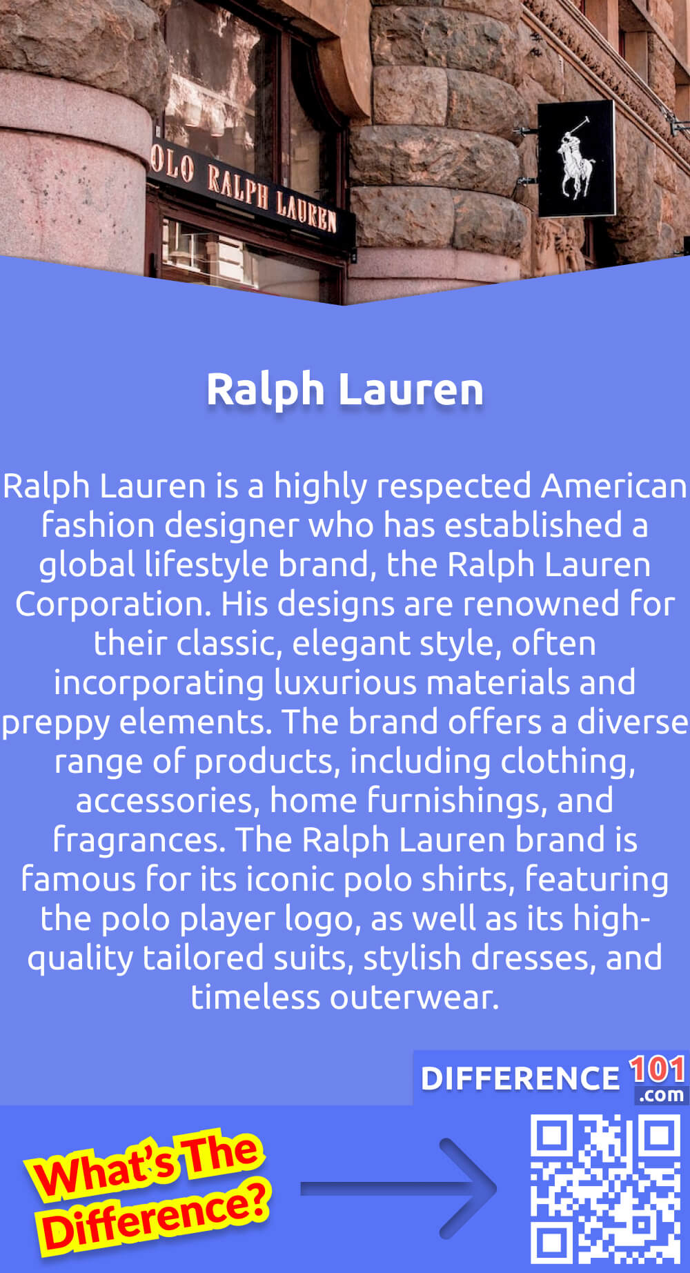 What Is Ralph Lauren? Ralph Lauren is a highly respected American fashion designer who has established a global lifestyle brand, the Ralph Lauren Corporation. His designs are renowned for their classic, elegant style, often incorporating luxurious materials and preppy elements. The brand offers a diverse range of products, including clothing, accessories, home furnishings, and fragrances. The Ralph Lauren brand is famous for its iconic polo shirts, featuring the polo player logo, as well as its high-quality tailored suits, stylish dresses, and timeless outerwear. With a focus on quality and attention to detail, Ralph Lauren has become a household name in the fashion industry.